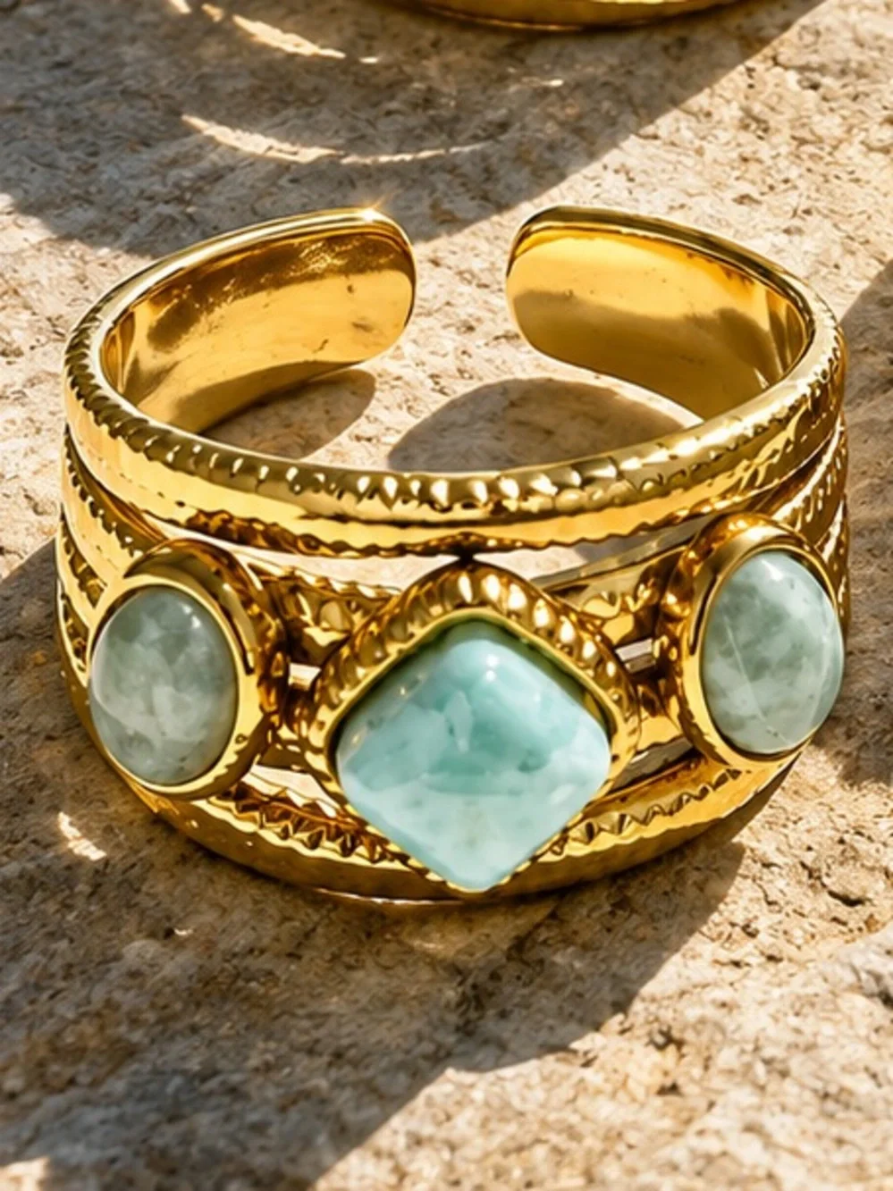 Vintage Gold-Tone Ring with Aqua Stones